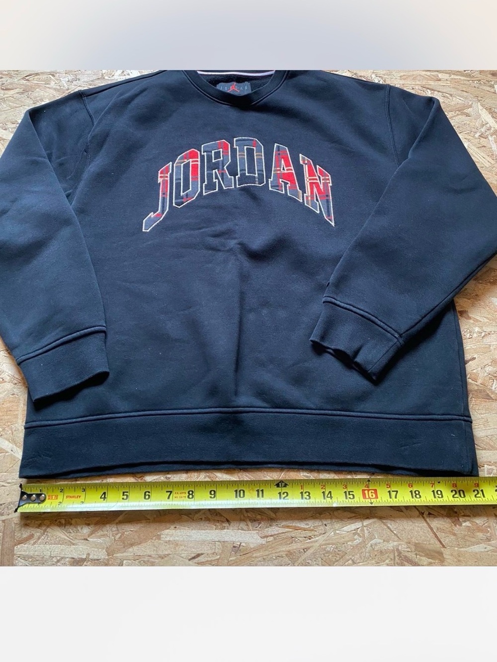 Jordan Black Crewneck Sweatshirt with Red Plaid Logo - Picture 5 of 8